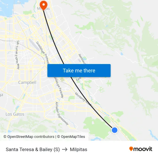 Santa Teresa & Bailey (S) to Milpitas map