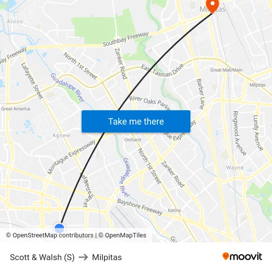 Scott & Walsh (S) to Milpitas map