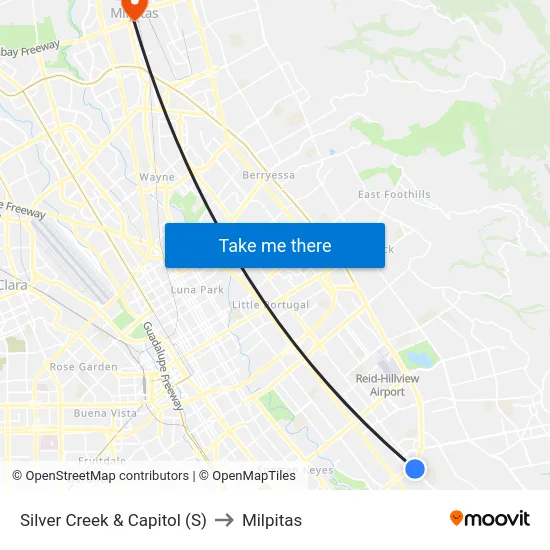 Silver Creek & Capitol (S) to Milpitas map