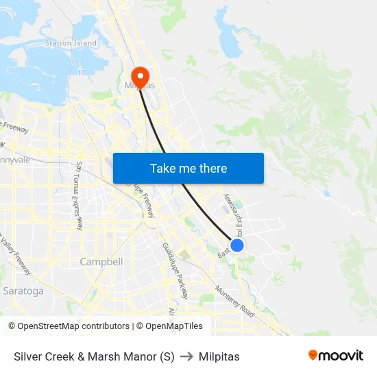 Silver Creek & Marsh Manor (S) to Milpitas map