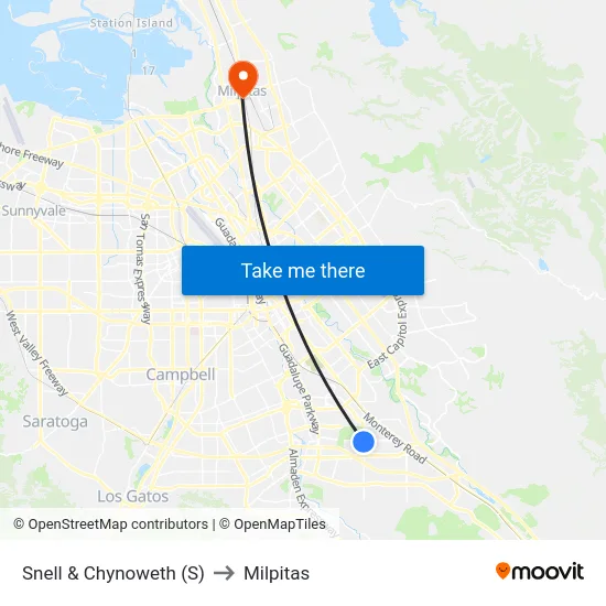 Snell & Chynoweth (S) to Milpitas map