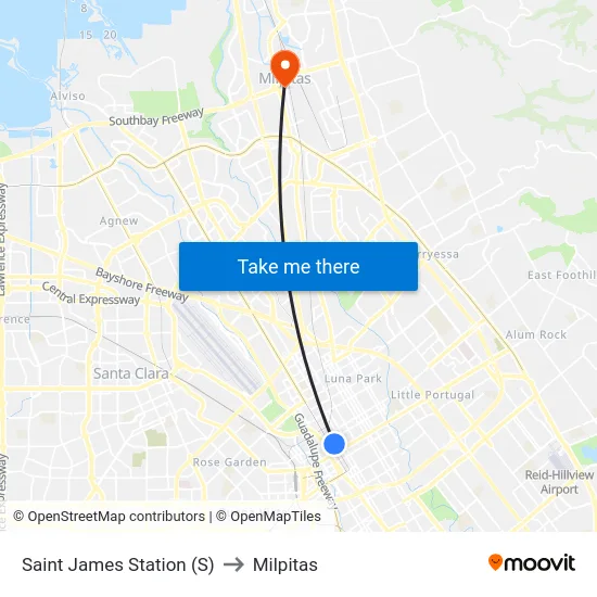 Saint James Station (S) to Milpitas map