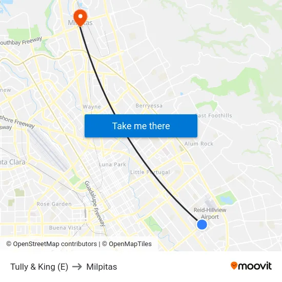 Tully & King (E) to Milpitas map