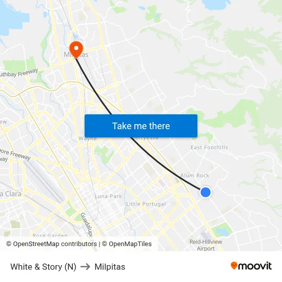 White & Story (N) to Milpitas map