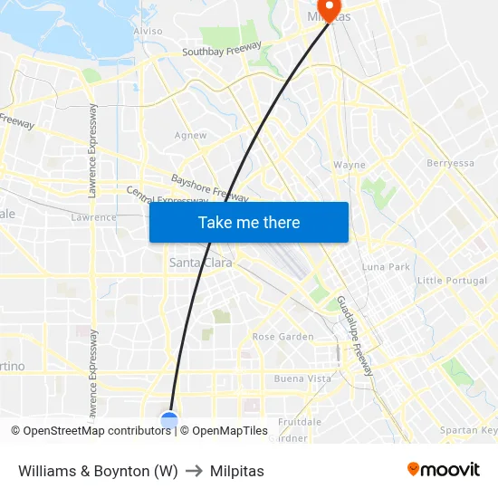 Williams & Boynton (W) to Milpitas map