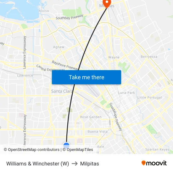 Williams & Winchester (W) to Milpitas map