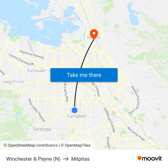 Winchester & Payne (N) to Milpitas map