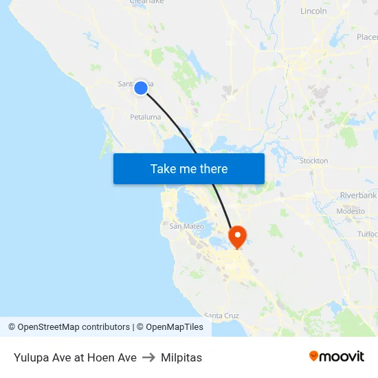 Yulupa Ave at Hoen Ave to Milpitas map