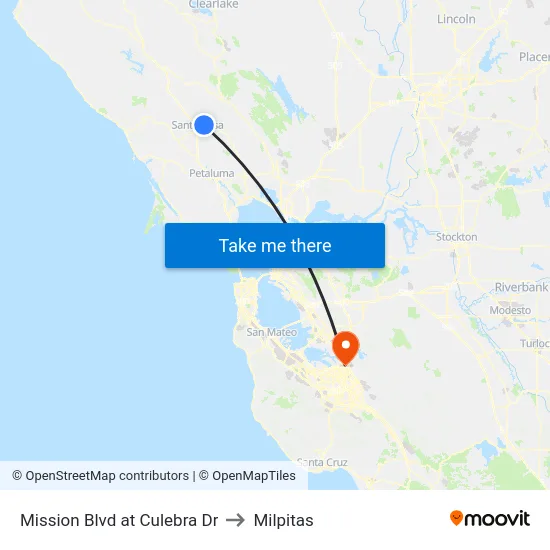 Mission Blvd at Culebra Dr to Milpitas map