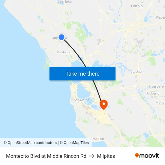 Montecito Blvd at Middle Rincon Rd to Milpitas map