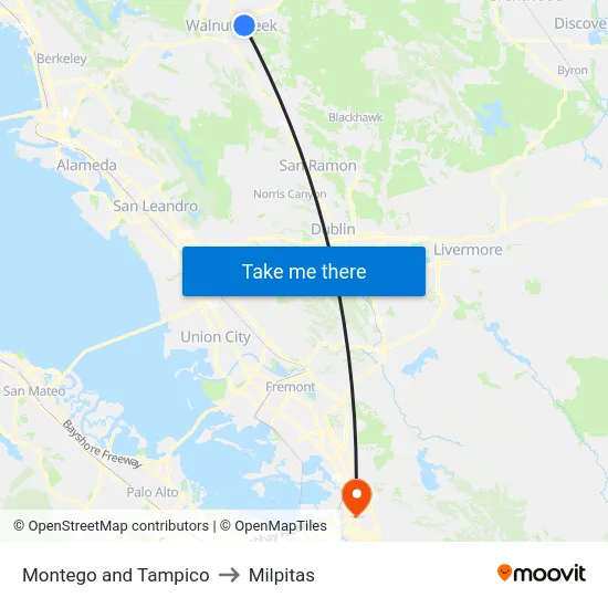 Montego and Tampico to Milpitas map