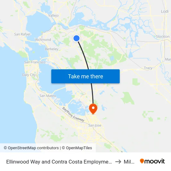 Ellinwood Way and Contra Costa Employment Human Services to Milpitas map