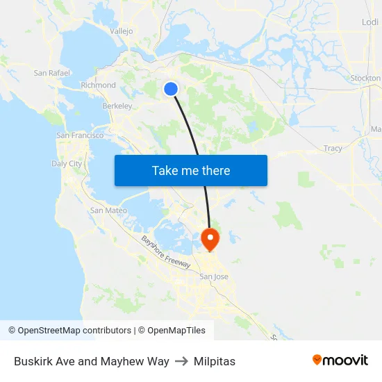 Buskirk Ave and Mayhew Way to Milpitas map