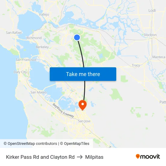 Kirker Pass Rd and Clayton Rd to Milpitas map