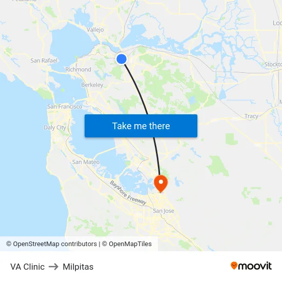 VA Clinic to Milpitas map