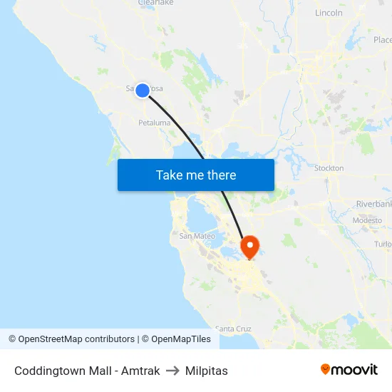 Coddingtown Mall - Amtrak to Milpitas map