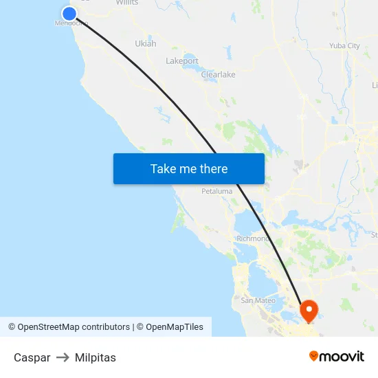 Caspar to Milpitas map