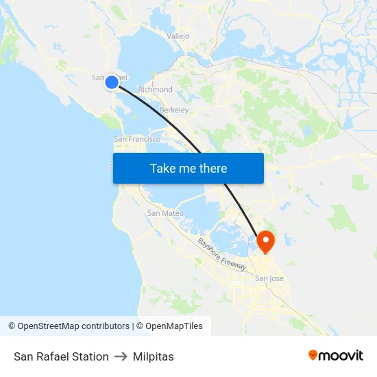 San Rafael Station to Milpitas map