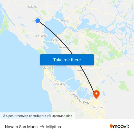 Novato San Marin to Milpitas map