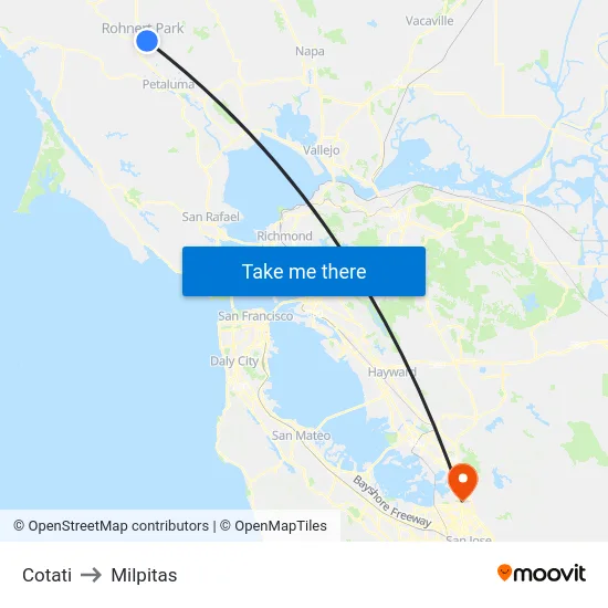 Cotati to Milpitas map