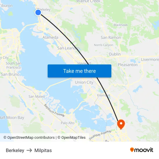 Berkeley to Milpitas map