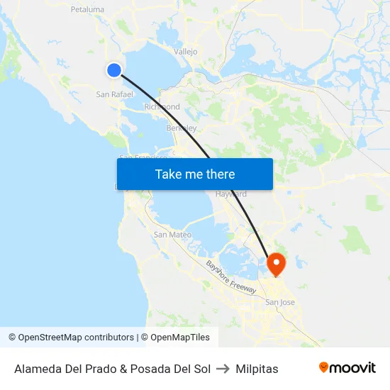 Alameda Del Prado & Posada Del Sol to Milpitas map
