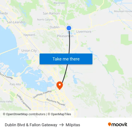 Dublin Blvd & Fallon Gateway to Milpitas map