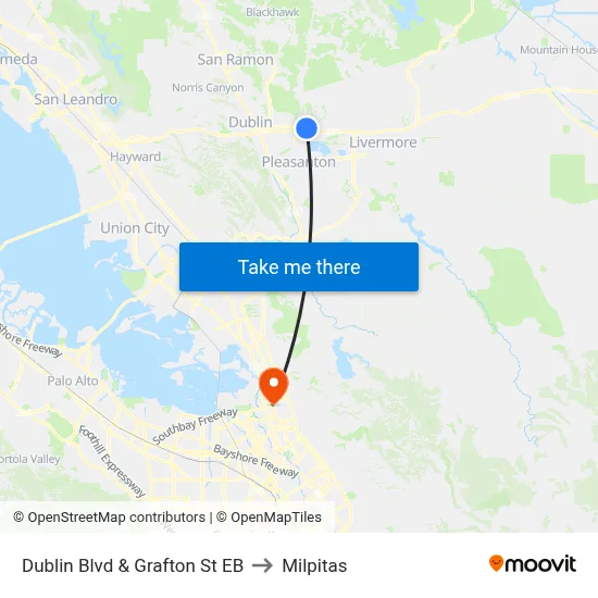 Dublin Blvd & Grafton St EB to Milpitas map