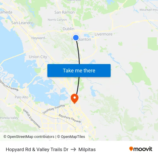 Hopyard Rd & Valley Trails Dr to Milpitas map