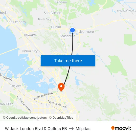 W Jack London Blvd & Outlets EB to Milpitas map