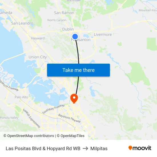 Las Positas Blvd & Hopyard Rd WB to Milpitas map