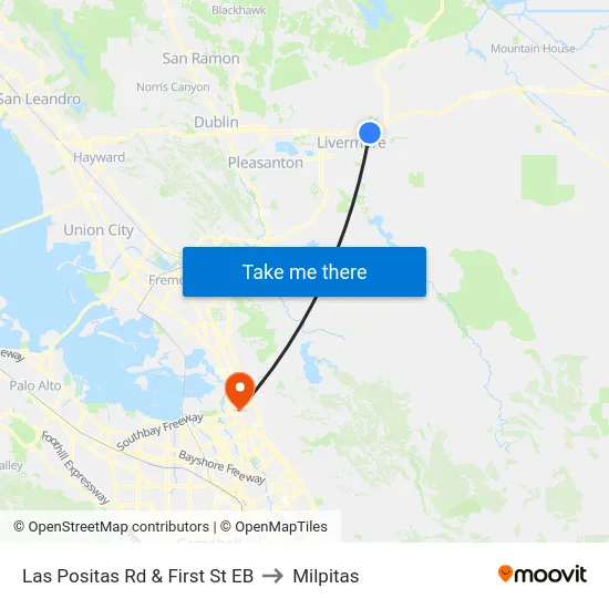 Las Positas Rd & First St EB to Milpitas map