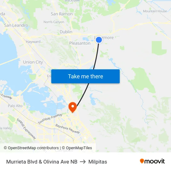 Murrieta Blvd & Olivina Ave NB to Milpitas map
