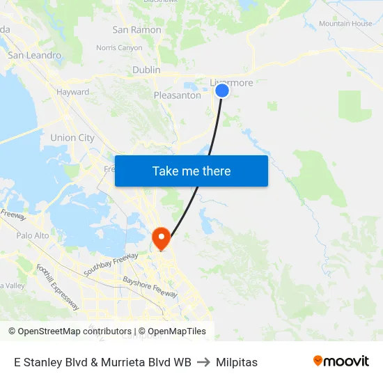 E Stanley Blvd & Murrieta Blvd WB to Milpitas map