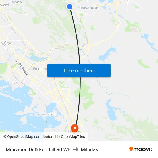 Muirwood Dr & Foothill Rd WB to Milpitas map
