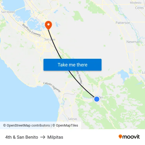 4th & San Benito to Milpitas map