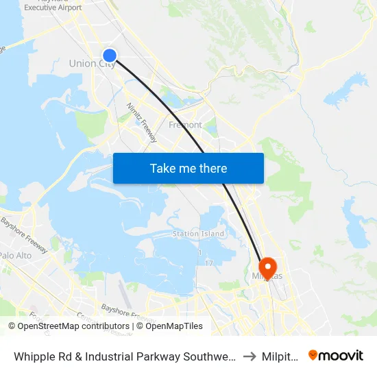 Whipple Rd & Industrial Parkway Southwest to Milpitas map