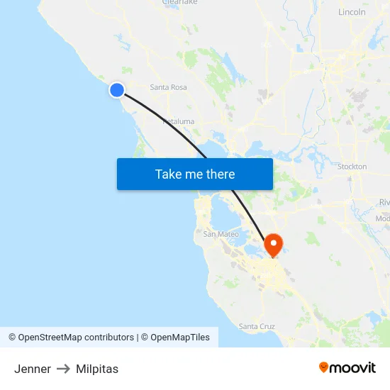 Jenner to Milpitas map