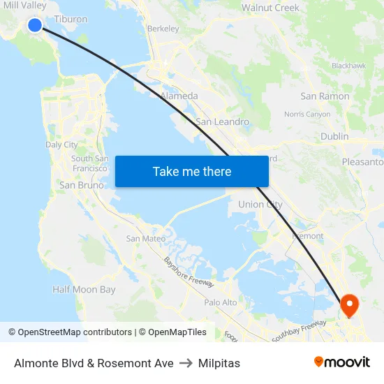 Almonte Blvd & Rosemont Ave to Milpitas map