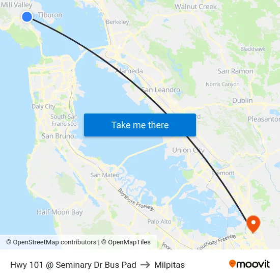 Hwy 101 @ Seminary Dr Bus Pad to Milpitas map
