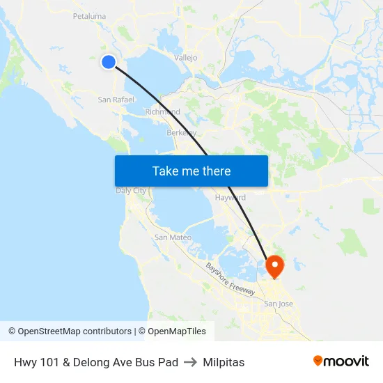 Hwy 101 & Delong Ave Bus Pad to Milpitas map