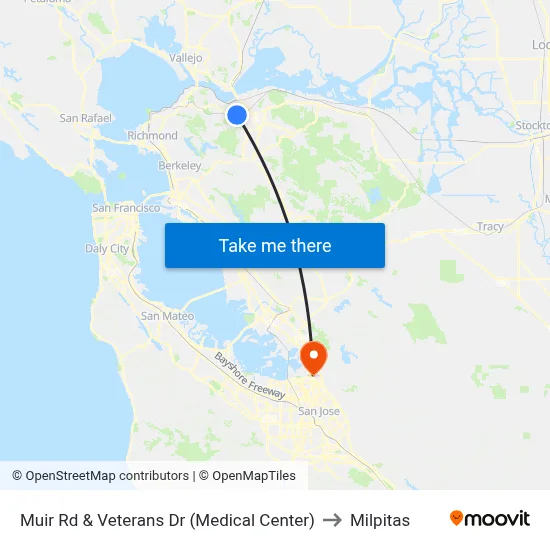 Muir Rd & Veterans Dr (Medical Center) to Milpitas map
