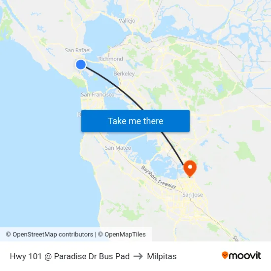 Hwy 101 @ Paradise Dr Bus Pad to Milpitas map