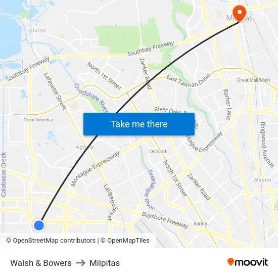 Walsh & Bowers to Milpitas map