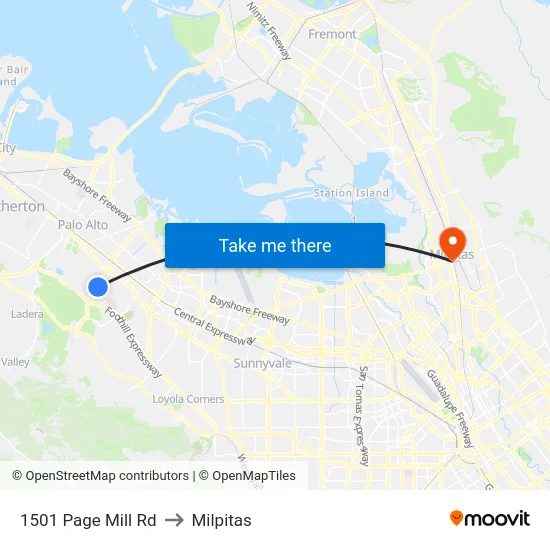 1501 Page Mill Rd to Milpitas map
