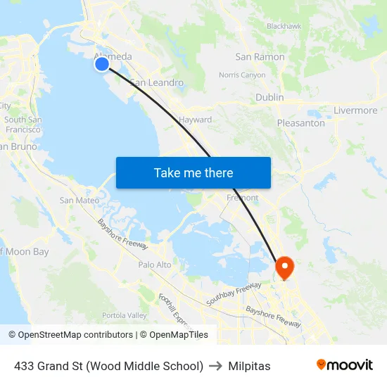 433 Grand St (Wood Middle School) to Milpitas map