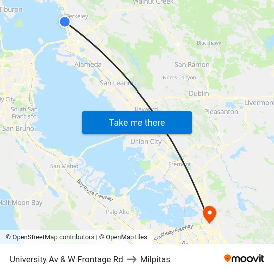 University Av & W Frontage Rd to Milpitas map