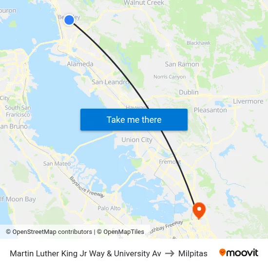 Martin Luther King Jr Way & University Av to Milpitas map
