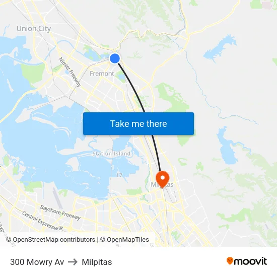 300 Mowry Av to Milpitas map