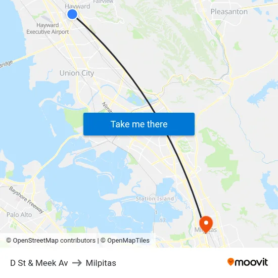 D St & Meek Av to Milpitas map